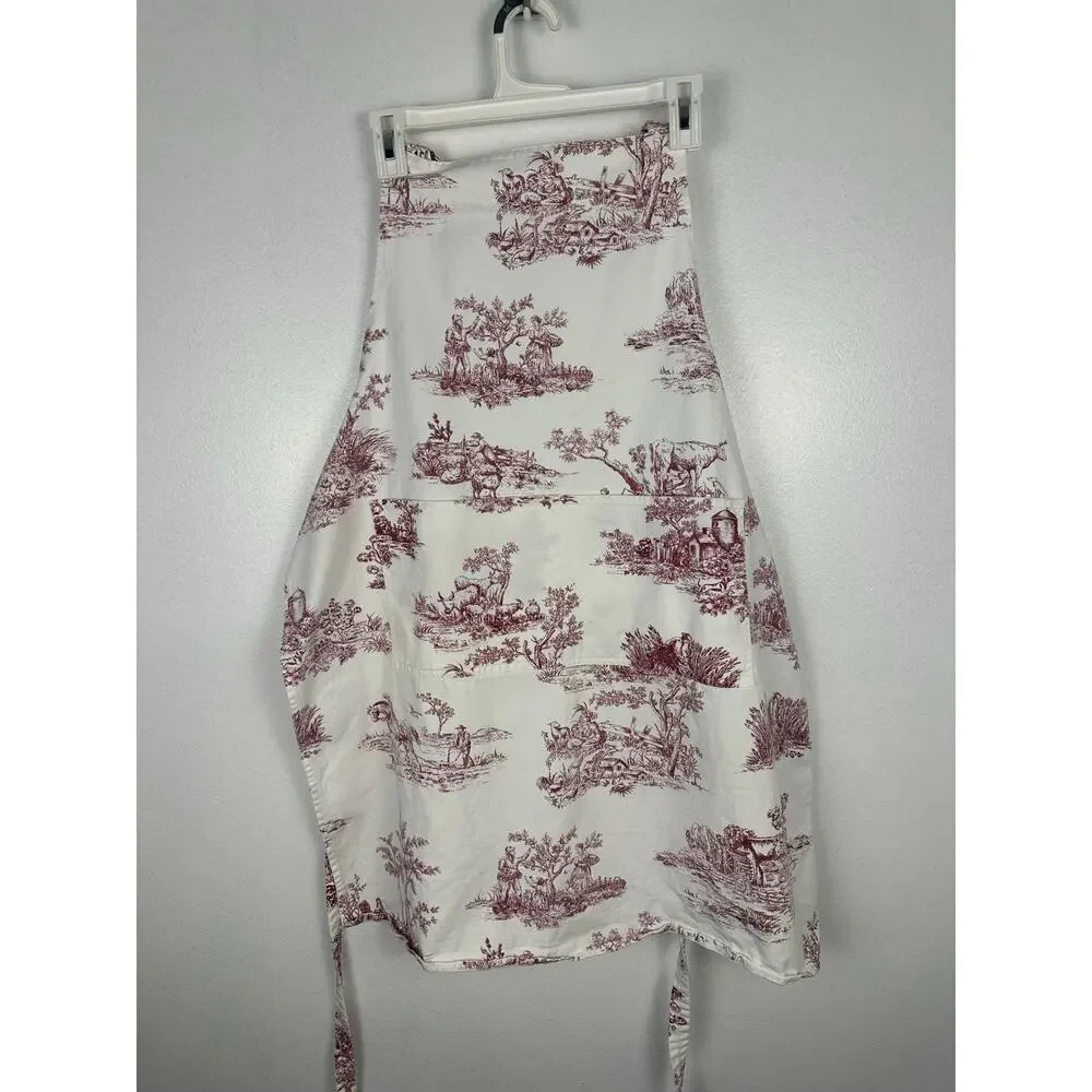 Williams Sanoma vintage-style apron red toile de jouy country life pattern adult